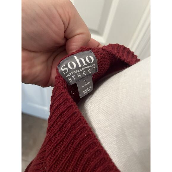 Soho New York & Company Street S Cotton Maroon Red Loose Knit Sweater Ruffle Arm - Picture 7 of 10